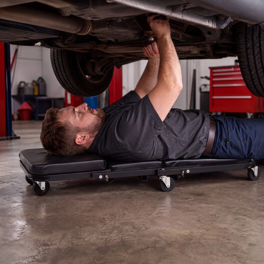 36" 3-in-1 Folding Mechanic Creeper Under Car Roller Creeper-Black