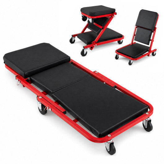 36" 3-in-1 Folding Mechanic Creeper Under Car Roller Creeper-Black