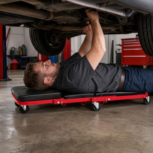 36" 3-in-1 Folding Mechanic Creeper Under Car Roller Creeper-Black