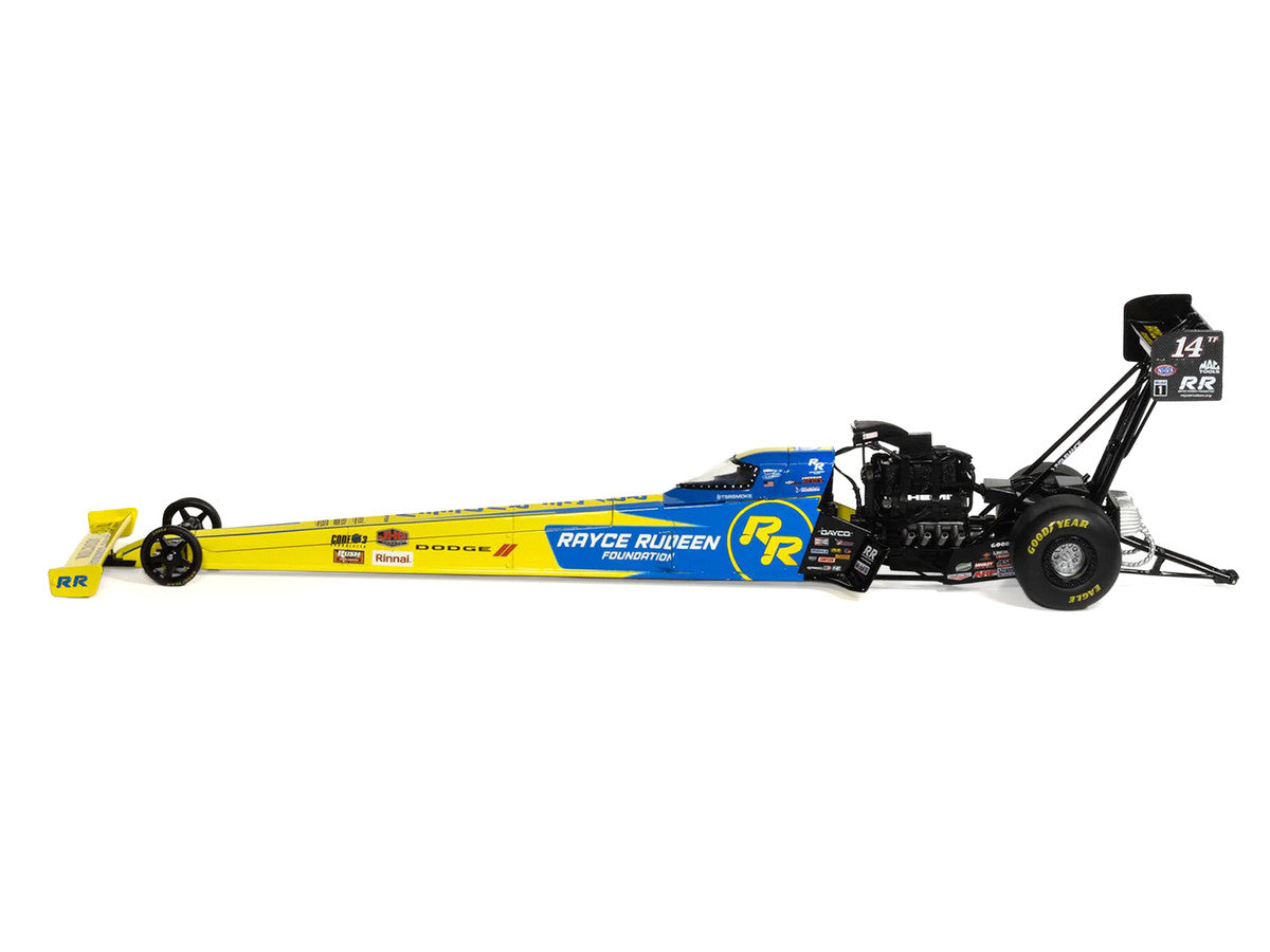 NHRA TFD (Top Fuel Dragster) #14TF Tony Stewart "Rayce Rudeen Foundation" Blue and Yellow (2025) 1/24 Diecast Model by Auto World