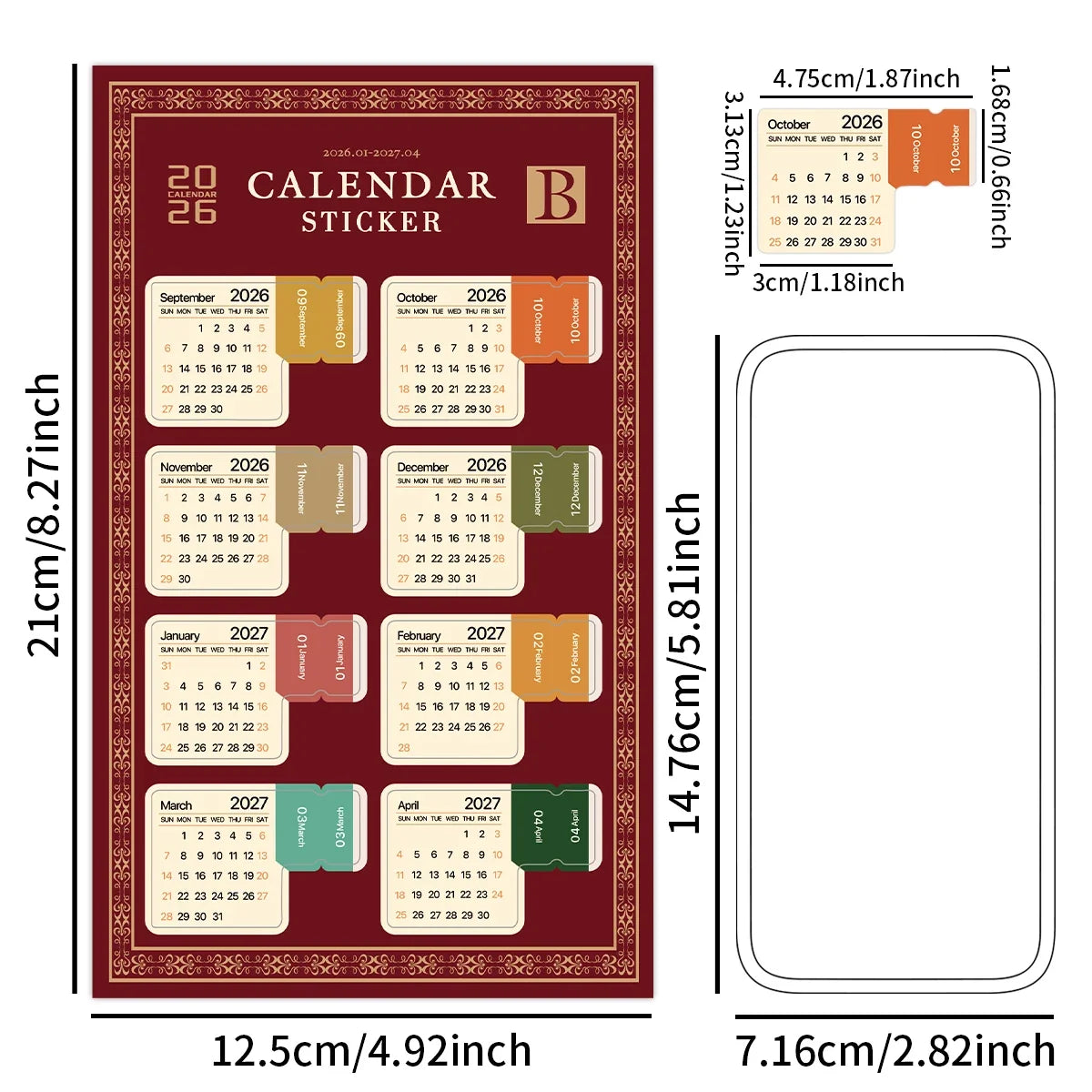 2-Sheet 2026 Calendar Stickers,Tear-Off Date Sheets,Labels For Month Planners,Journals,Diary,Scrapbook,Office&Home Organization