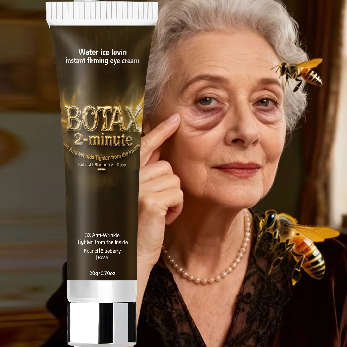 Instant Firming Eye Cream with Retinol & Hyaluronic Acid, 3X Anti-Wrinkle, Tightens from Inside, Blueberry & Rose Extract.