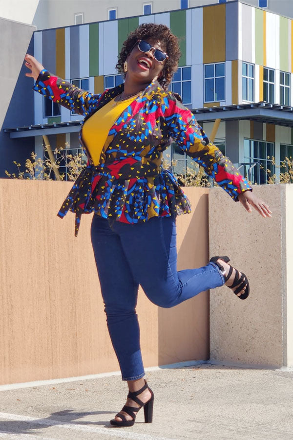 African Print  Long Sleeved Peplum Blouse