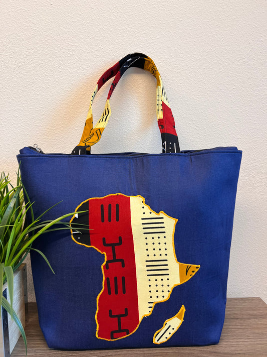 Denim African Map Tote Bag