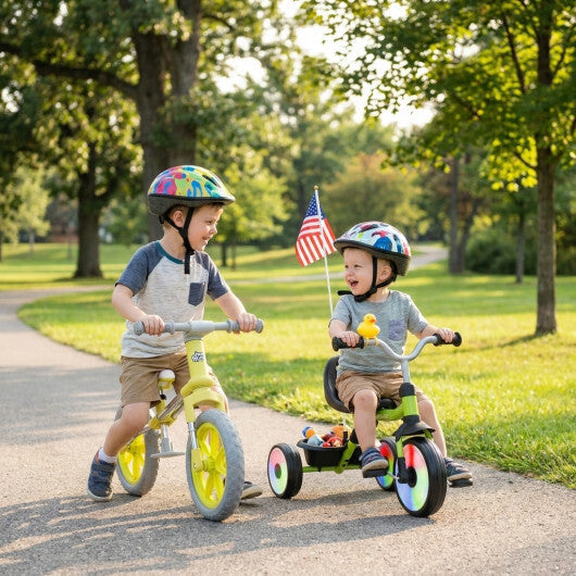 2-Piece Toddler Bike Set: Balance Bike & Tricycle with Basket