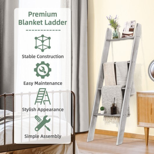 4-Tier Wall Leaning Ladder Shelf Stand-Gray - Color: Gray