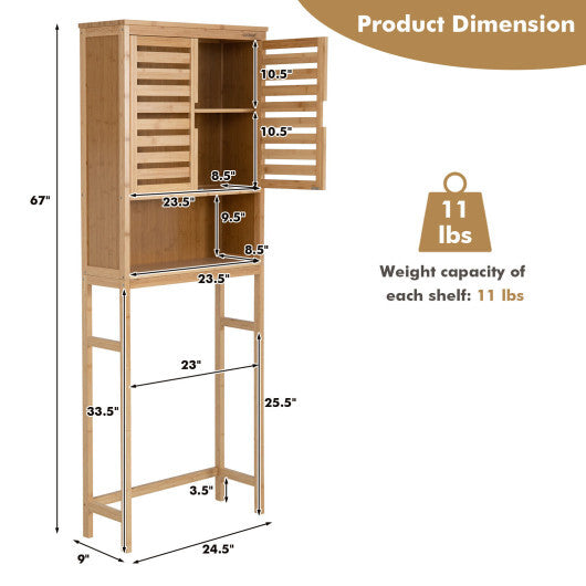 Bamboo Over The Toilet Storage Cabinet Bathroom with Adjustable Shelf-Natural