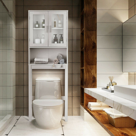 Over the Toilet Bathroom Storage Cabinet with Adjustable Shelf - Color: White