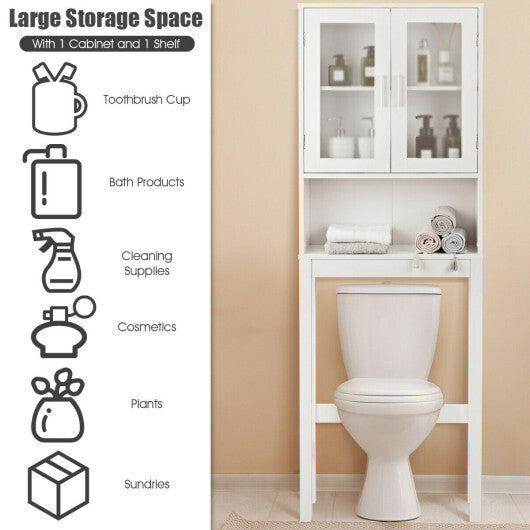 Over the Toilet Bathroom Storage Cabinet with Adjustable Shelf - Color: White