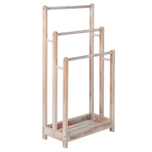 Freestanding Towel Rack 3-Bar Hand Towel Drying Stand with Bottom Storage Shelf-Rustic Brown