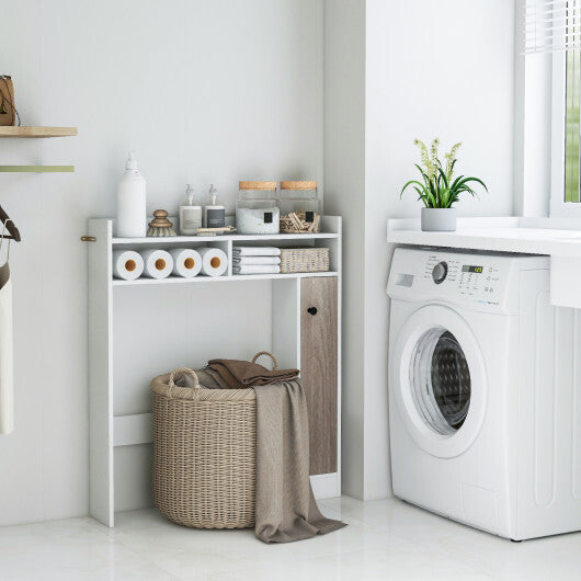 Bathroom Over the Toilet Floor Storage Organizer with Adjustable Shelves-White