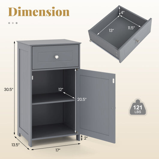 Single Door Bathroom Cabinet with Adjustable Shelf and Drawer-White