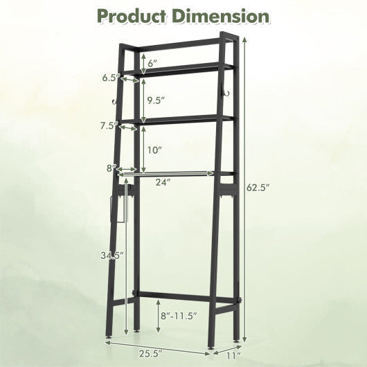3-Tier Over The Toilet Storage Shelf with Adjustable Bottom Bar-Black
