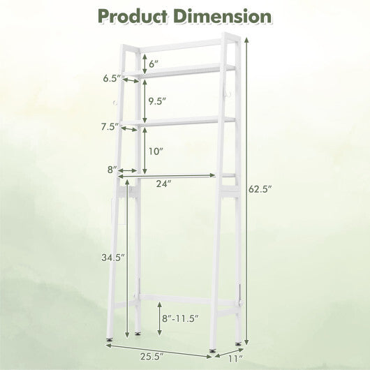 3-Tier Over The Toilet Storage Shelf with Adjustable Bottom Bar-Black