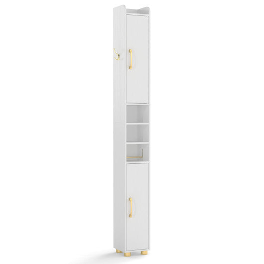 Narrow Bathroom Storage Cabinet with Open Shelves and Toilet Paper Holder-White