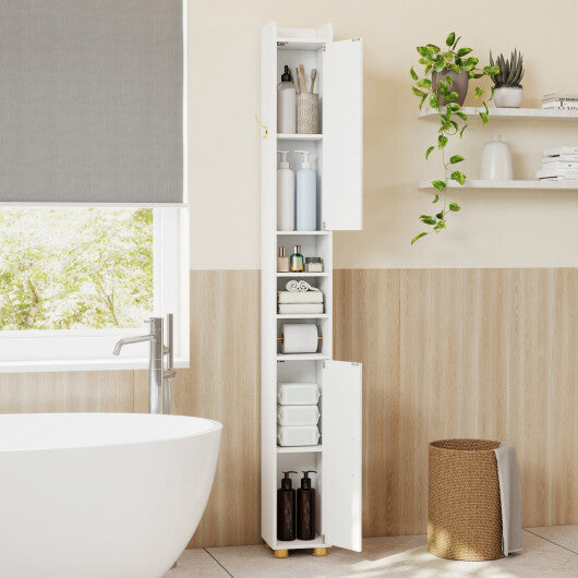 Narrow Bathroom Storage Cabinet with Open Shelves and Toilet Paper Holder-White