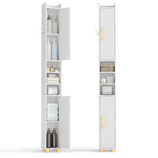 Narrow Bathroom Storage Cabinet with Open Shelves and Toilet Paper Holder-White