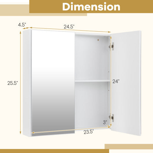 Double Door Bathroom Wall Cabinet with Mirror and Adjustable Shelf