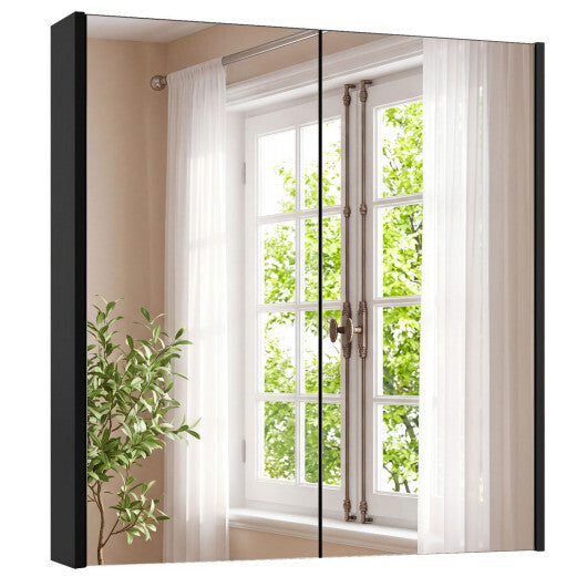 Double Door Bathroom Wall Cabinet with Mirror and Adjustable Shelf