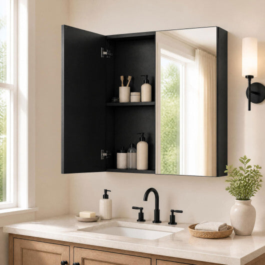 Double Door Bathroom Wall Cabinet with Mirror and Adjustable Shelf