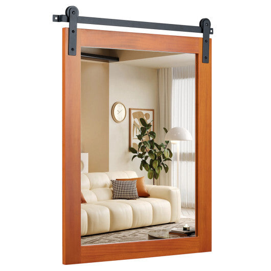 29" x 23" Rectangle Farmhouse Wall Mirror with Metal Bracket for Bathroom-Brown