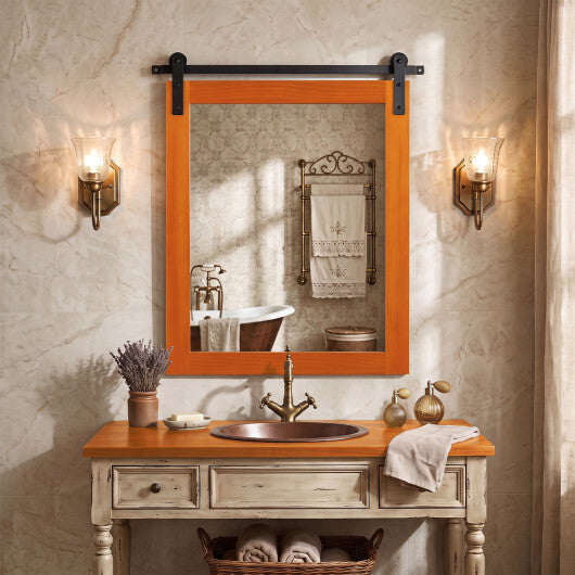 29" x 23" Rectangle Farmhouse Wall Mirror with Metal Bracket for Bathroom-Brown