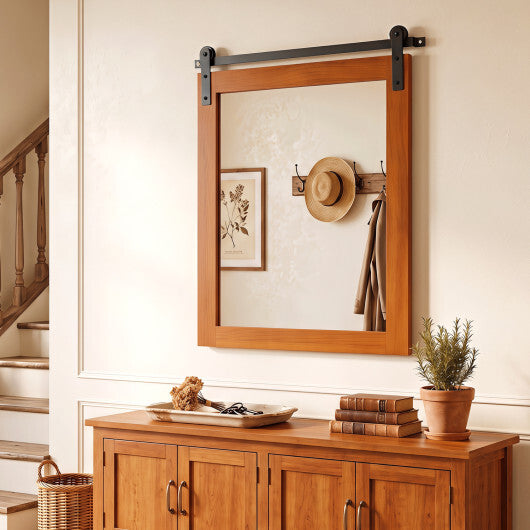 29" x 23" Rectangle Farmhouse Wall Mirror with Metal Bracket for Bathroom-Brown