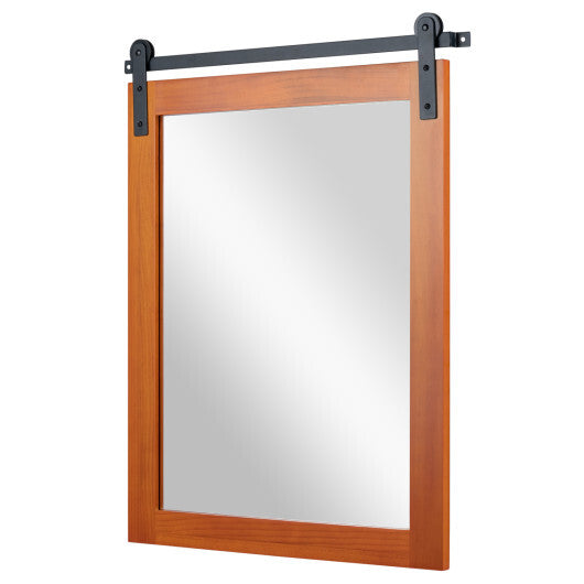 29" x 23" Rectangle Farmhouse Wall Mirror with Metal Bracket for Bathroom-Brown