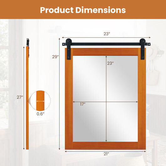29" x 23" Rectangle Farmhouse Wall Mirror with Metal Bracket for Bathroom-Brown
