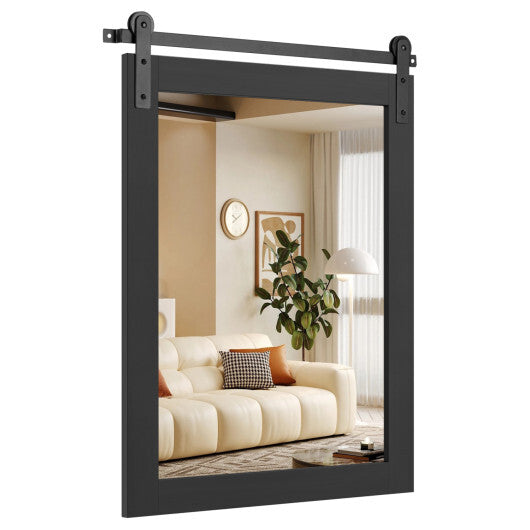 29" x 23" Rectangle Farmhouse Wall Mirror with Metal Bracket for Bathroom-Brown