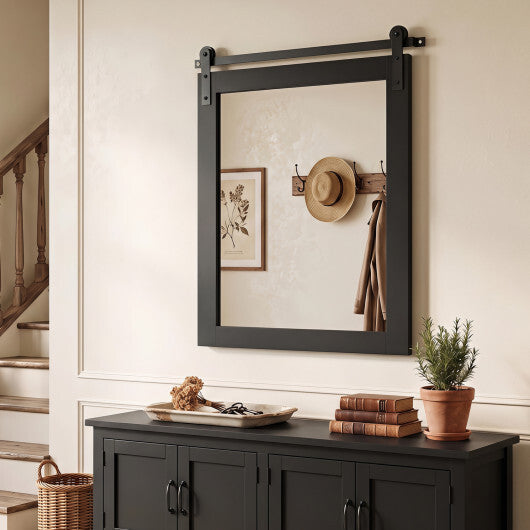 29" x 23" Rectangle Farmhouse Wall Mirror with Metal Bracket for Bathroom-Brown