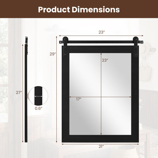 29" x 23" Rectangle Farmhouse Wall Mirror with Metal Bracket for Bathroom-Brown