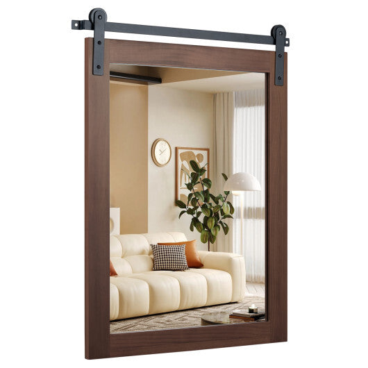 29" x 23" Rectangle Farmhouse Wall Mirror with Metal Bracket for Bathroom-Brown