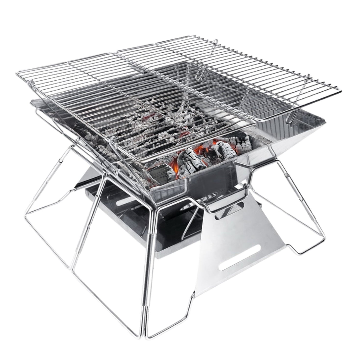 Brentwood 14 x 14 Inch Portable Stainless Steel Folding Charcoal BBQ Grill with Carry Bag