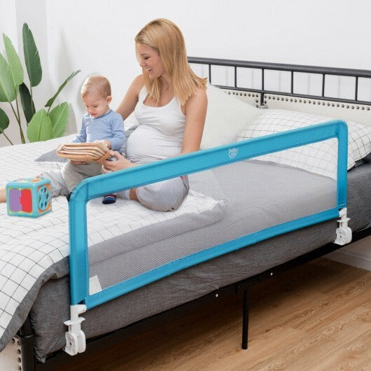 59 Inch Folding Breathable Baby Bed Rail Guard with Safety Strap-Blue - Color: Blue