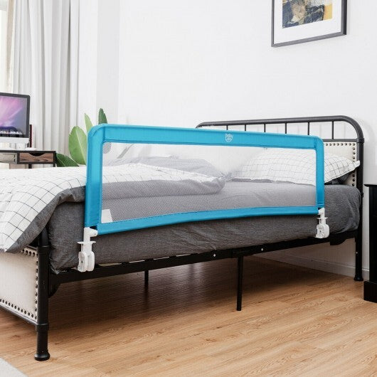 59 Inch Folding Breathable Baby Bed Rail Guard with Safety Strap-Blue - Color: Blue