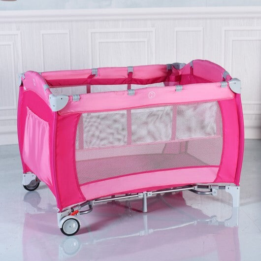 Foldable Baby Crib Playpen with Mosquito Net and Bag-Blue