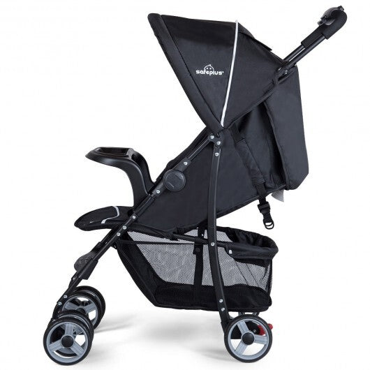 Toddler Travel Stroller for Airplane with Canopy and Adjustable Backrest-Black - Color: Black
