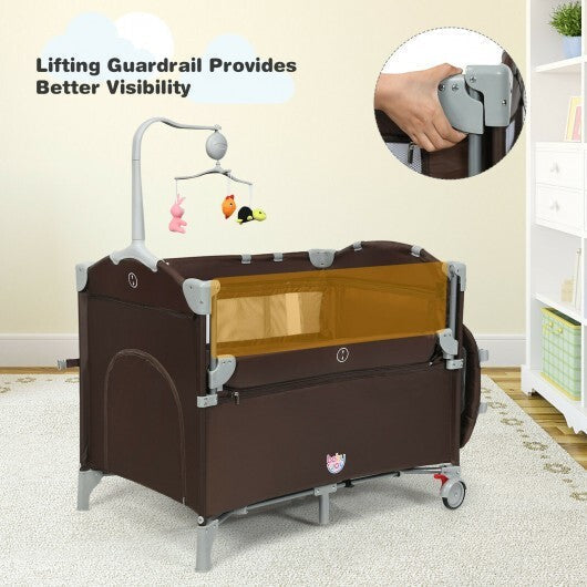 5-in-1  Portable Baby Beside Sleeper Bassinet Crib Playard with Diaper Changer-Beige