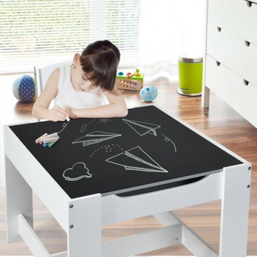 Kids Table Chairs Set With Storage Boxes Blackboard Whiteboard Drawing-Natural