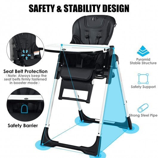 4-in-1 High Chair-Booster Seat with Adjustable Height and Recline-Black