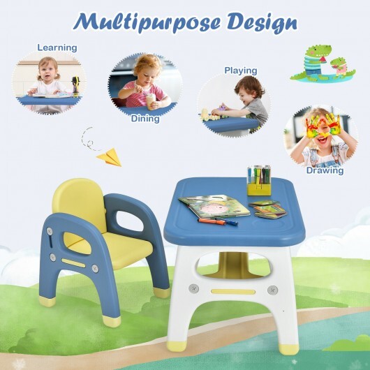 Kids Activity Table and Chair Set with Montessori Toys for Preschool and Kindergarten-Blue - Color: Blue