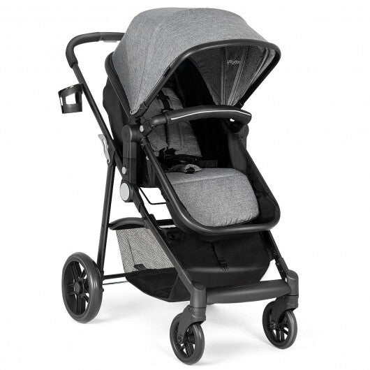 2-in-1 Foldable Pushchair Newborn Infant Baby Stroller-Black