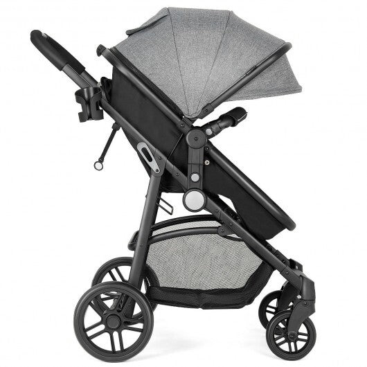 2-in-1 Foldable Pushchair Newborn Infant Baby Stroller-Black