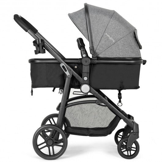 2-in-1 Foldable Pushchair Newborn Infant Baby Stroller-Black