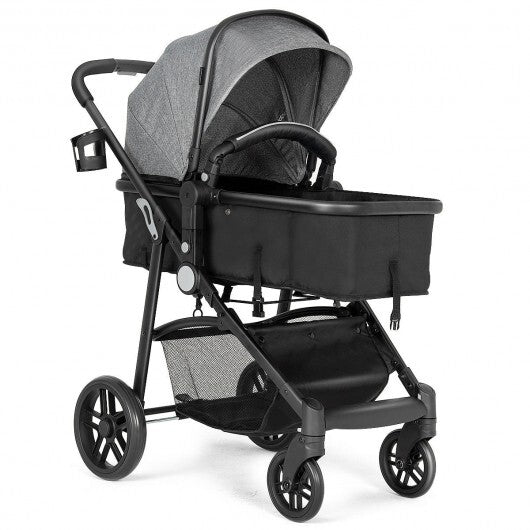 2-in-1 Foldable Pushchair Newborn Infant Baby Stroller-Black
