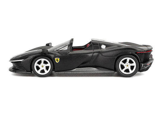 Ferrari Daytona SP3 Matt Black with White Stripes and Red Interior 1/64 Diecast Model Car by BBR