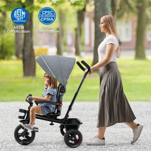 4-in-1 Baby Tricycle Toddler Trike with Convertible Seat-Blue