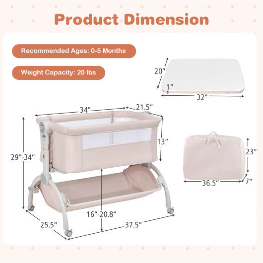3-in-1 Baby Bassinet with Double-Lock Design and Adjustable Heights-Beige