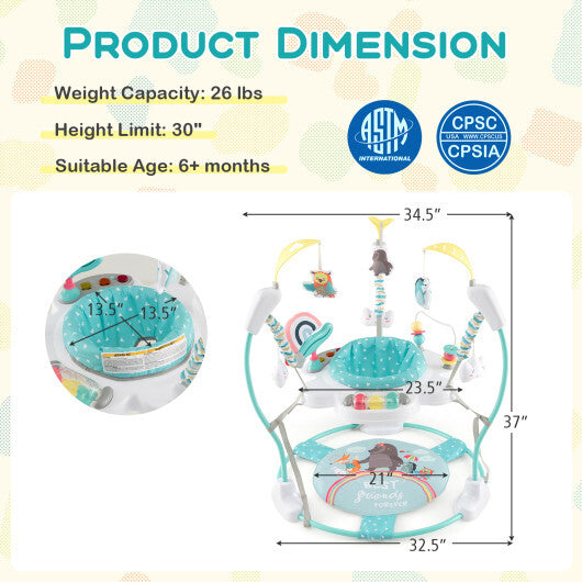Baby Activity Center Height Adjustable Baby Bouncing Saucer with Interactive Toys-Blue - Color: Blue